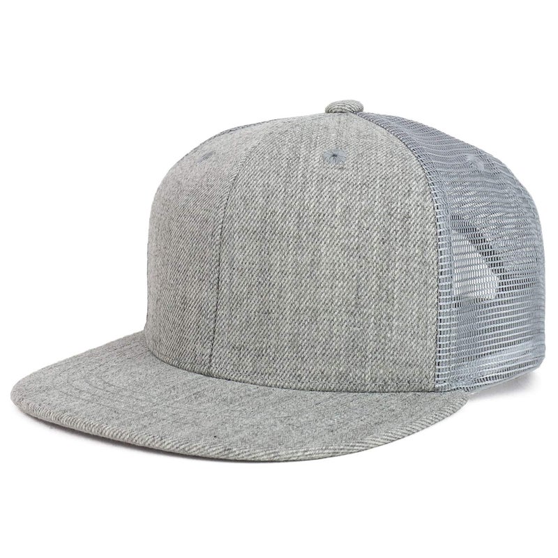 Armycrew Youth Stylish Flat Bill Structured Mesh Back Snapback Trucker Cap - Heather Grey - Image 1